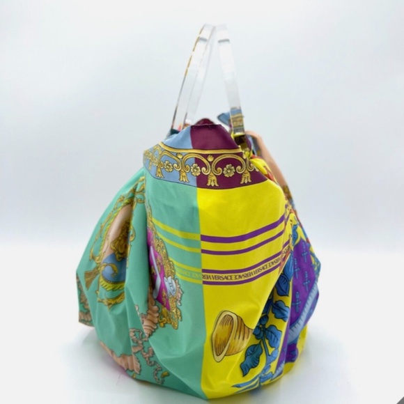 Versace *Rare* La Medusa Multicolor Scarf Woven Palm Tote w/ Crossbody Strap - Picture 2 of 16